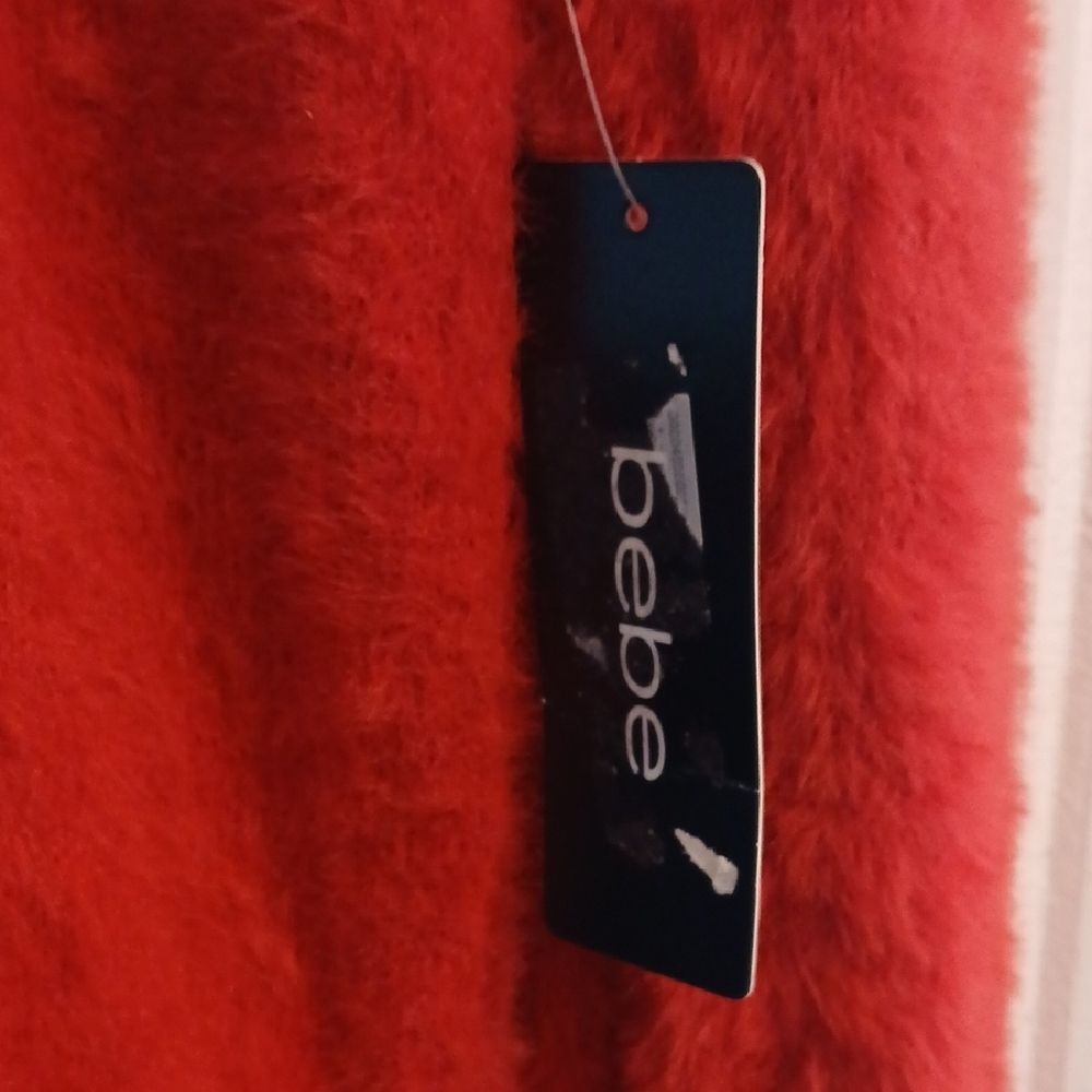 Bebe Red Fuzzy Crew Neck Sweater - Picture 2 of 4